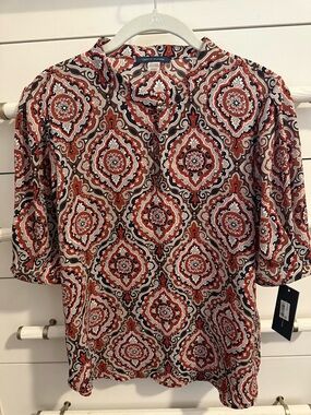 Tommy Hilfiger Red, Brown & Navy Medallion Print Top